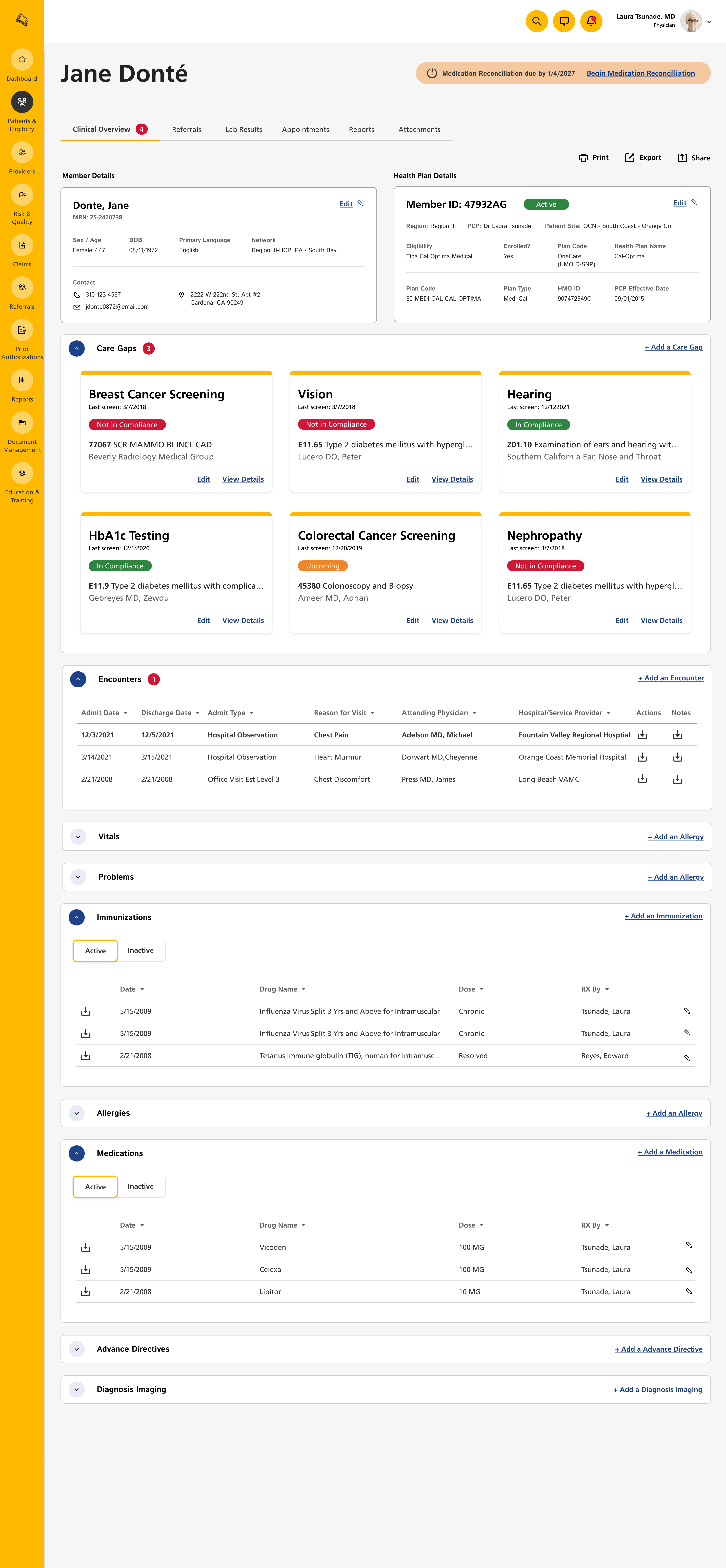 Patient overview for the physician
