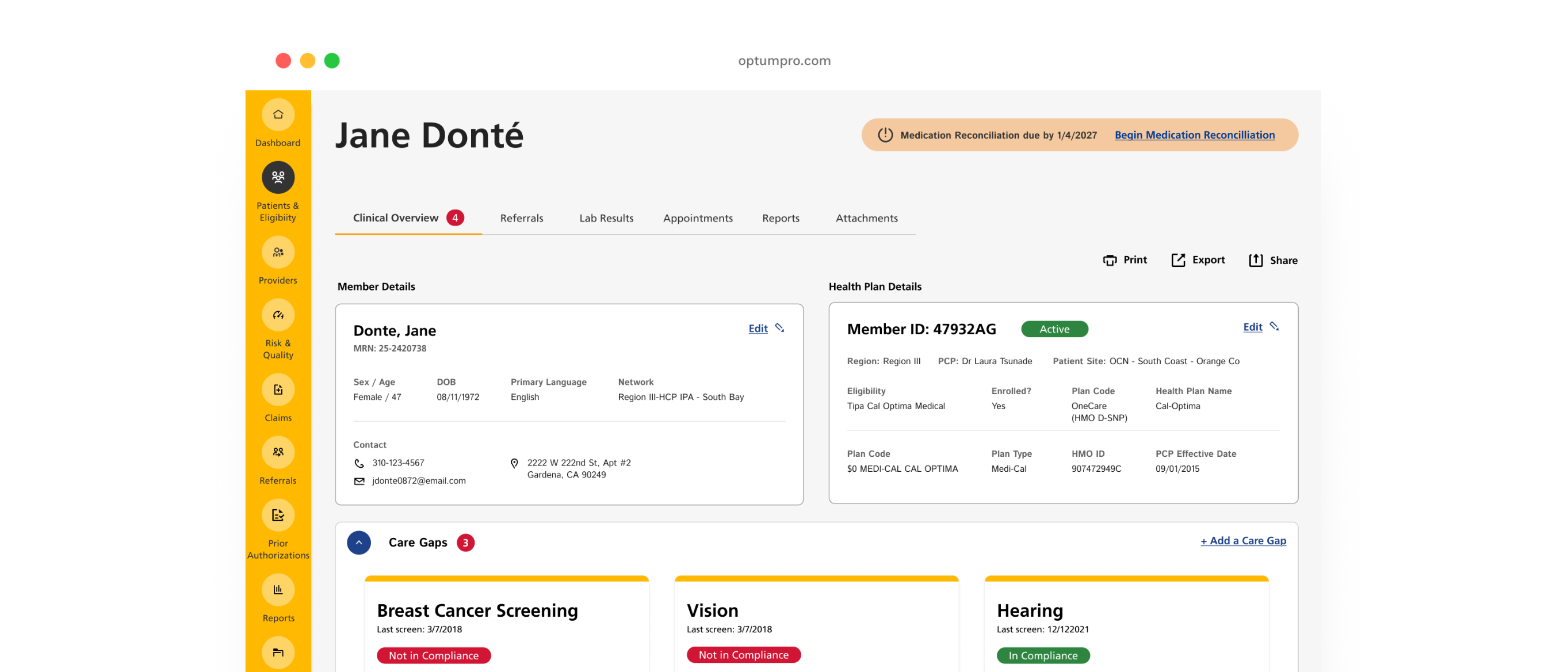 Optum Portal Patient Detail
